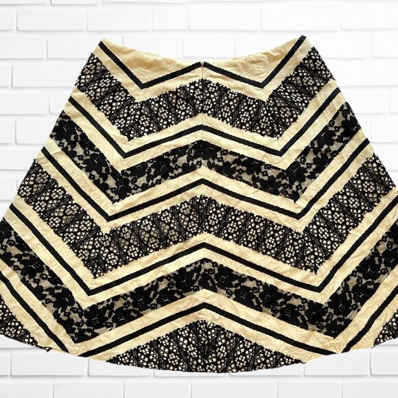 AKS Amy K Su Beige Black Satin Lace Size 14 A-Line Flowy Skirt Retroglam Regal - Picture 8 of 9